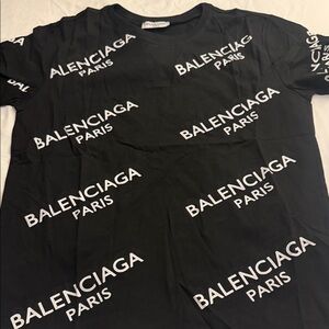Balenciaga Black Tee with White All-Over Logo
